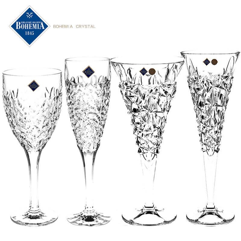 捷克进口BOHEMIA水晶玻璃雕花红酒杯葡萄酒杯香槟杯家用高脚杯