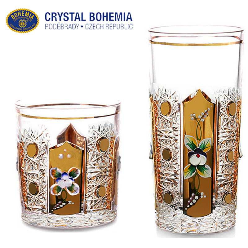 捷克BOHEMIA进口水晶玻璃手工刻花珐琅描金威士忌高杯水杯复古杯,餐饮具,洋酒/威士忌杯,淘宝优惠券,粉丝福利购,淘宝优惠卷