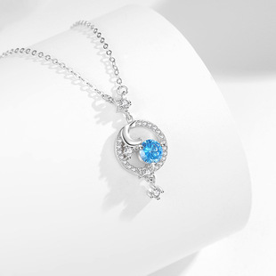 首饰原创月亮流行纯银925项链女小众设计轻奢款锆石流苏锁骨链ins