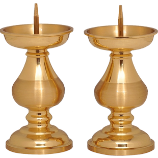 素面圆边针烛台蜡烛台复古烛台小针供佛灯一对佛堂香案礼佛具用品