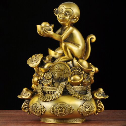 黄铜金猴聚宝盆摆件招财生肖猴风