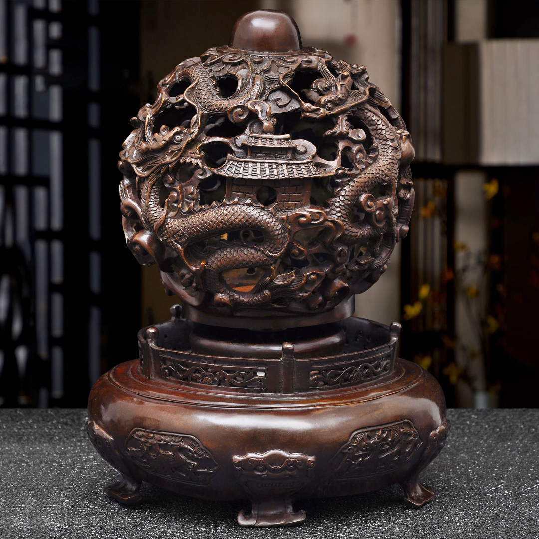 紫铜色九转乾坤鼎摆件招财九龙戏珠鼎家居客厅酒柜装饰品开业礼品