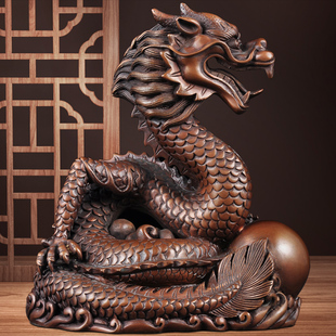 紫铜招财龙摆件中式 饰品开业送礼品 风水龙工艺品家居客厅电视柜装