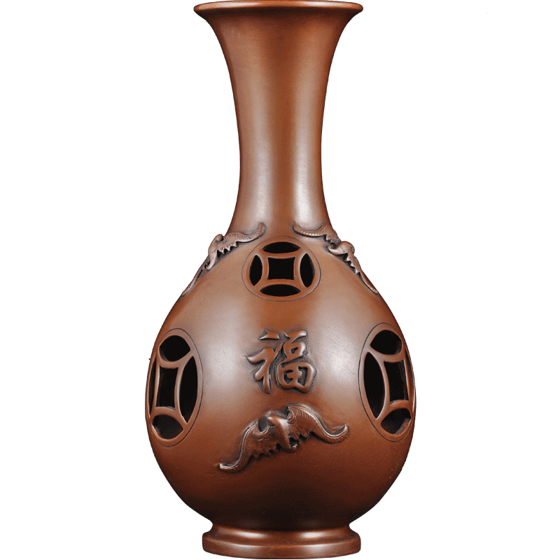 铜五福镂空花瓶摆件家居客厅