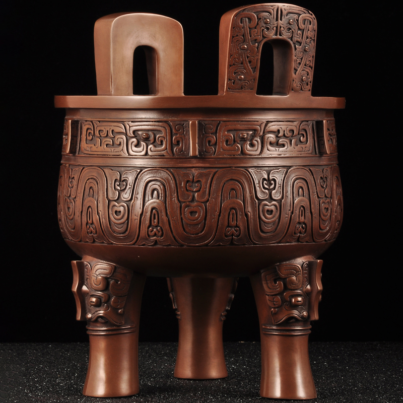 紫铜三足圆鼎摆件鼎盛千秋大克铜鼎家居客厅玄关装饰品商务礼品