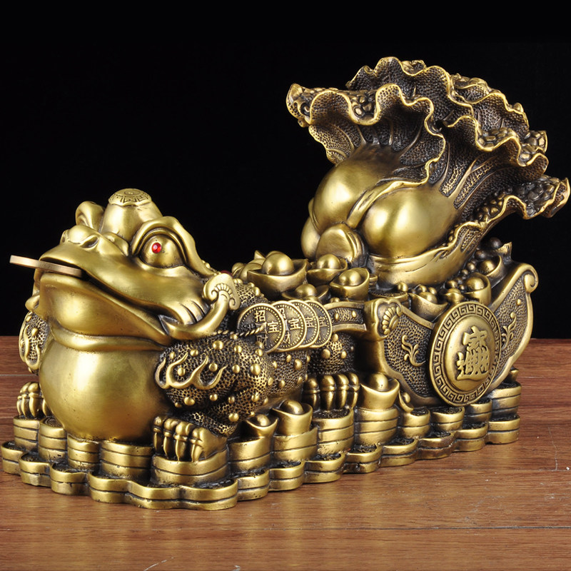 全铜招财金蟾白菜摆件风水三足金蟾蜍家居玄关装饰品开业商务礼品