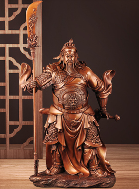 紫铜关公摆件关公像关二爷武财神关羽招财家居客厅玄关装饰工艺品