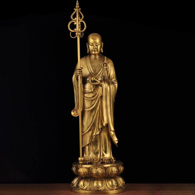 黄铜地藏王摆件九华山地藏王菩萨铜立像家用客厅佛堂寺庙供奉佛像