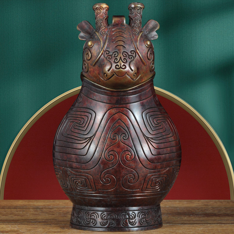 彩铜羊尊摆件仿古青铜器具家居客厅酒柜博古架装饰品乔迁商务礼品