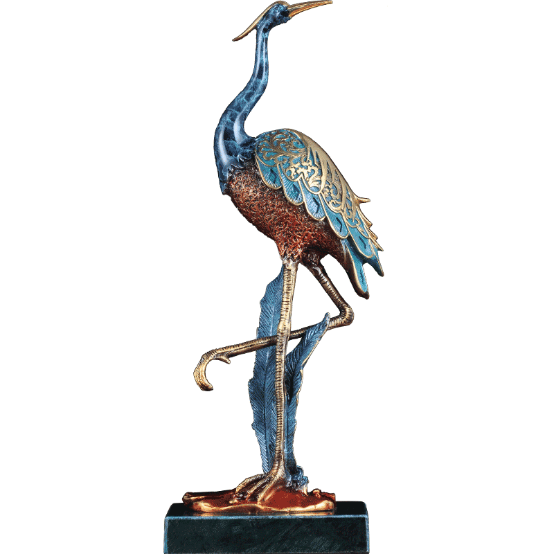 彩铜松鹤摆件中式客厅装饰品
