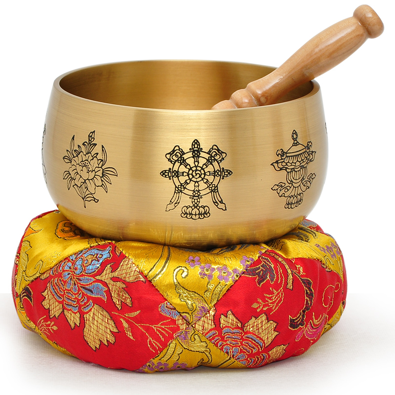黄铜日式精品八吉祥莲花碗长柄