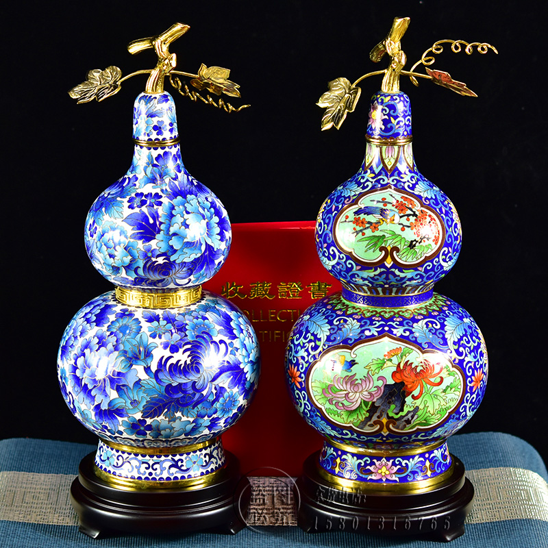 丁明鸿景泰蓝花瓶15寸四季葫芦
