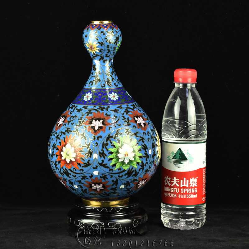 北京景泰蓝花瓶10寸蒜头瓶传统纯手工艺中式装饰礼品赠张向东证书