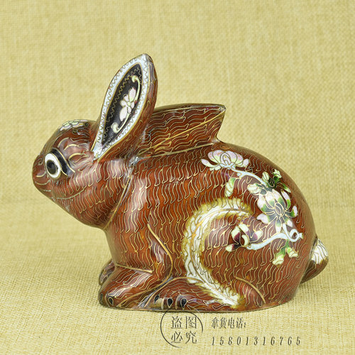 70年代景泰蓝兔子铜掐丝珐琅摆件