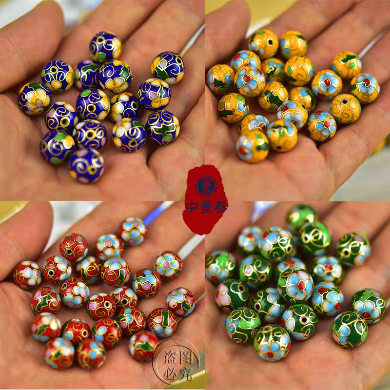 北京珐琅景泰蓝12mm双花散珠子