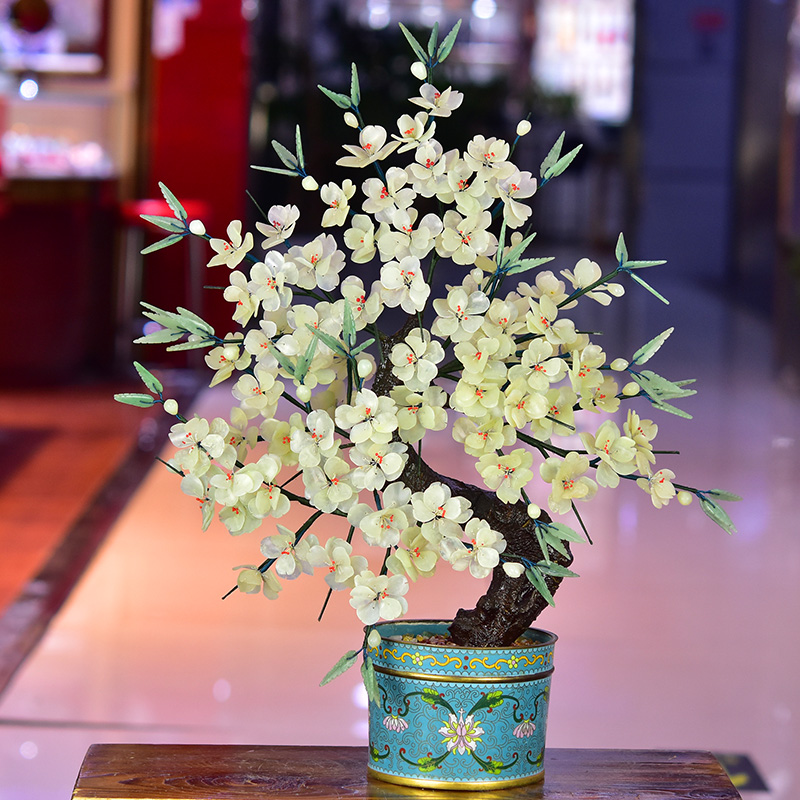 北京景泰蓝老玉器厂玉石盆景桃花