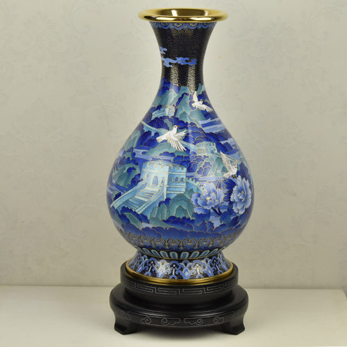 北京景泰蓝花瓶15寸和平欢歌礼品