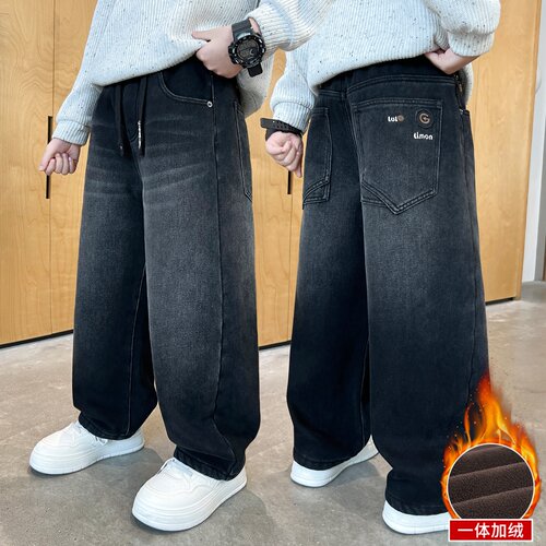 男童牛仔裤加绒加厚中大童裤子
