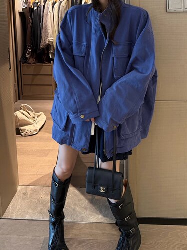 大口袋工装风衣外套女2026早秋新款立领宽松显瘦水洗纯棉夹克上衣