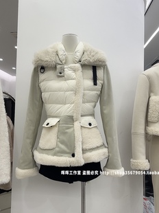 2025新款女装冬装重工拼接环保毛防风收腰短款白鸭绒女士羽绒服