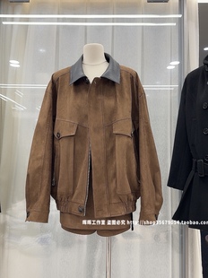 2025新款女装秋冬装中古麂皮绒皮领撞色复古翻领夹克廓形早秋外套