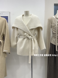 2026新款女装秋冬款韩版修身系带大翻领羊毛大衣外套女