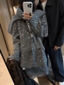 名媛风细闪假两件半身裙两件套装 重工亮片西装 外套女2026早春新款