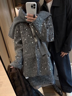 重工亮片西装外套女2026早春新款名媛风细闪假两件半身裙两件套装