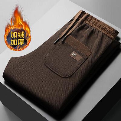 工地干活灯芯绒裤子男士休闲裤加绒加厚秋冬季男裤直筒条绒运动裤