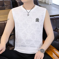 2025 Summer new Men's high-end ice silk jacquard vest, fatten and plus-size quick-drying waistcoat sleeveless T-shirt thumbnail 3