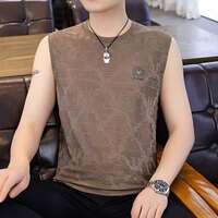 2025 Summer new Men's high-end ice silk jacquard vest, fatten and plus-size quick-drying waistcoat sleeveless T-shirt thumbnail 6