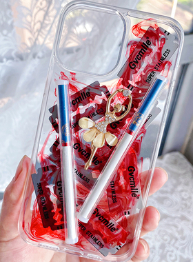 iPhone15pro手机壳潮流酷系红色晕染手工滴胶适用苹果14plus新款2024全包防摔13透明刀片创意艺术感辣妹y2k风