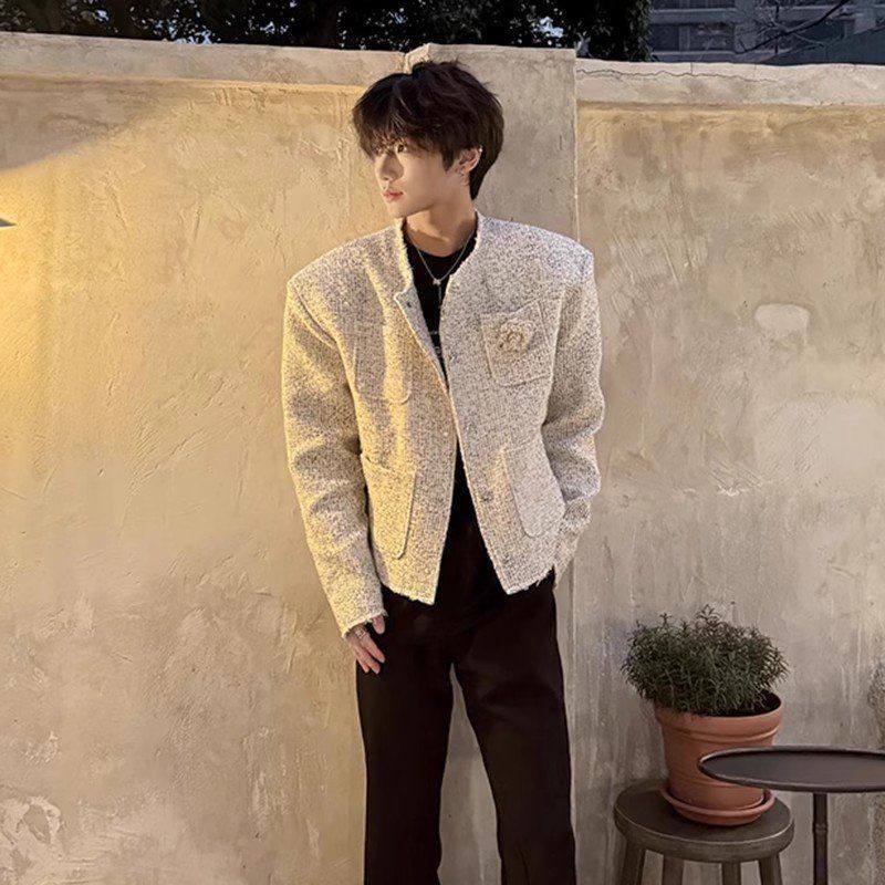 le垫肩夹克韩版香风男模穿高级感轻奢短款搭春秋c外套小anfit痞帅