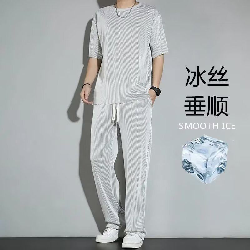 垂感长薄款夏季冰丝潮流宽松2025裤子短袖新款运动套装男休闲t恤