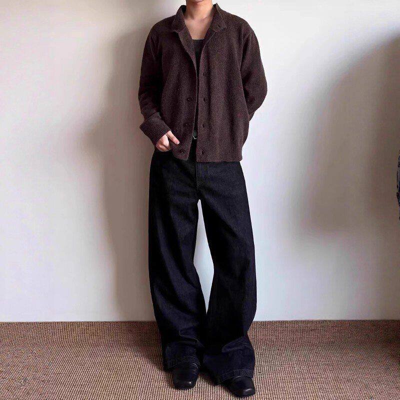 anfit外套半针织衫开衫混纺咖色c高领风老钱高级感毛衣秋季男款le