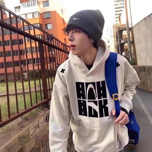 青少年灰色花刺绣复古潮牌重磅男款外套美式秋冬季高级感连帽卫衣