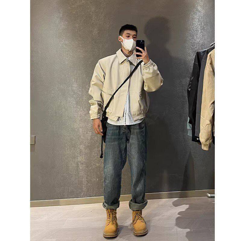 le春秋季短款工装垫肩飞行员美式高级感夹克男痞帅c机车外套anfit