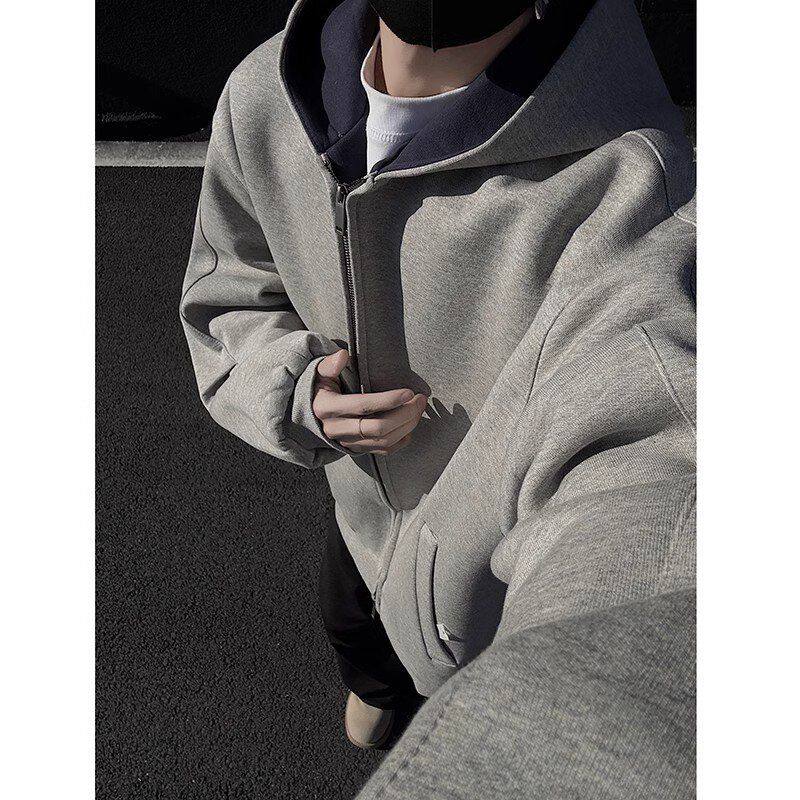 男美式外套设计感连帽加厚潮开衫重磅硬挺秋冬季卫衣复古短款小众