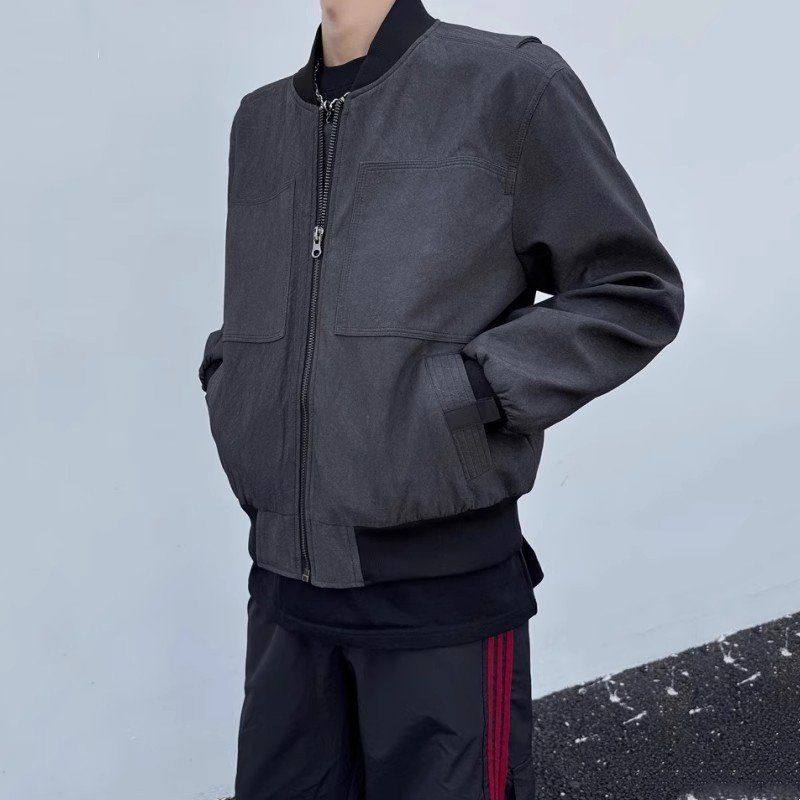 休闲春秋男生工装潮牌男夹克款飞行员立领外套高街美式服棒球宽松