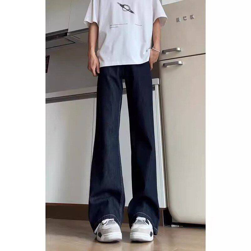 丹宁裤子高街牛仔裤直筒秋季加长微喇裤弯刀深蓝色美式男款高个子