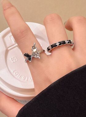 戒指高级开口配饰设计网红蝴蝶钻碎酷小众食指气质指环女潮撞色戒