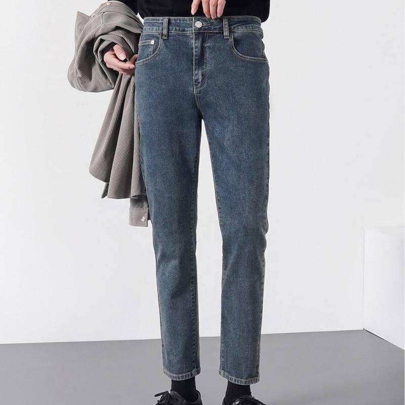 九分潮流春秋牛仔裤小脚裤子高级感男修身百搭直筒男士休闲裤韩版
