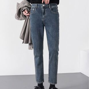 九分潮流春秋牛仔裤小脚裤子高级感男修身百搭直筒男士休闲裤韩版