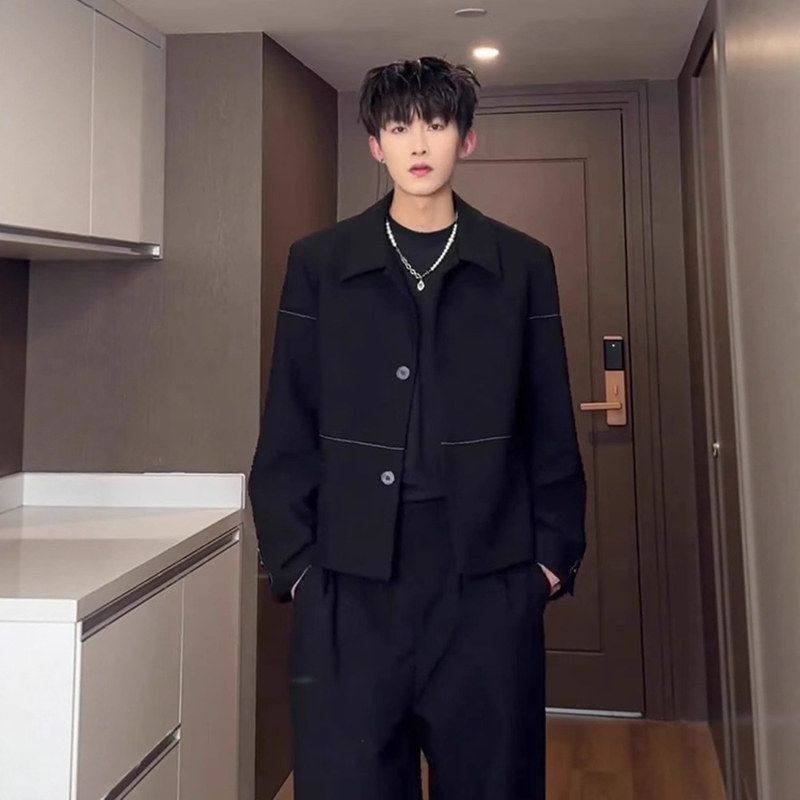 搭痞帅c小外套短款香风男款le西服夹克休闲老钱anfit潮牌垫肩风穿