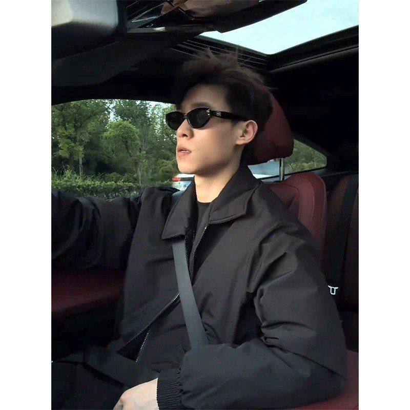 球服正肩飞行男夹黑色痞帅夹克棉棒翻领外套高街短款棉服冬季加厚