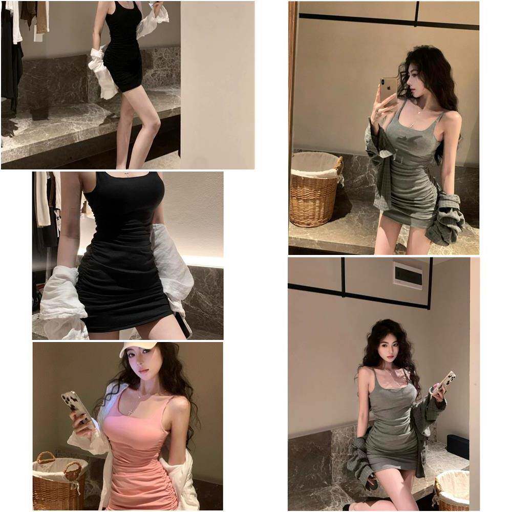 2026新款绝美黑色大码吊带裙女夏外穿性感带胸垫遮肚子显瘦短裙子