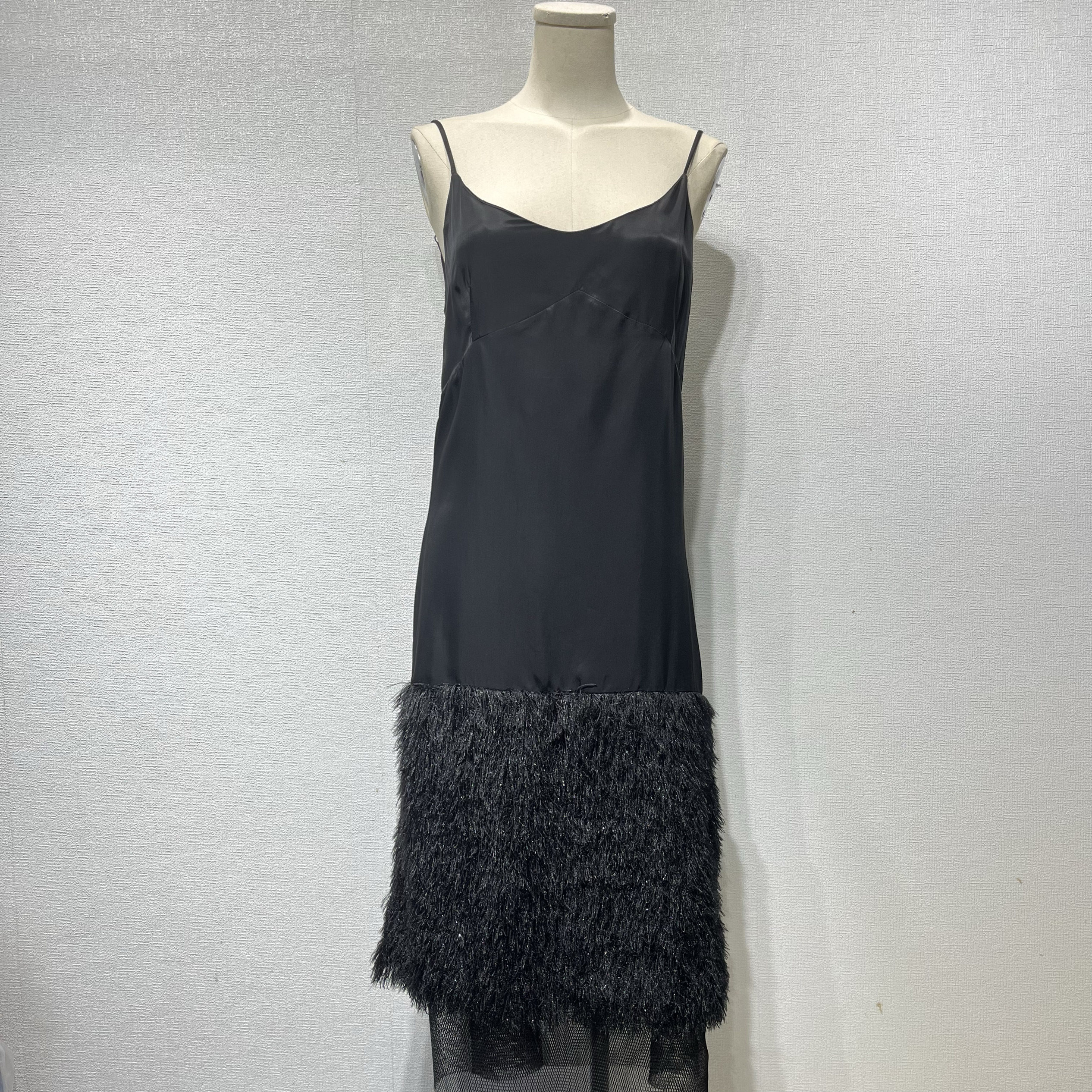 夏季暗黑R风格绸面下摆尼龙毛料网状拼接女士性感露肩吊带连衣裙