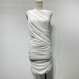 夏季暗黑欧美R风格O褶皱镂空露腰女士修身包臀贴身无袖性感连衣裙