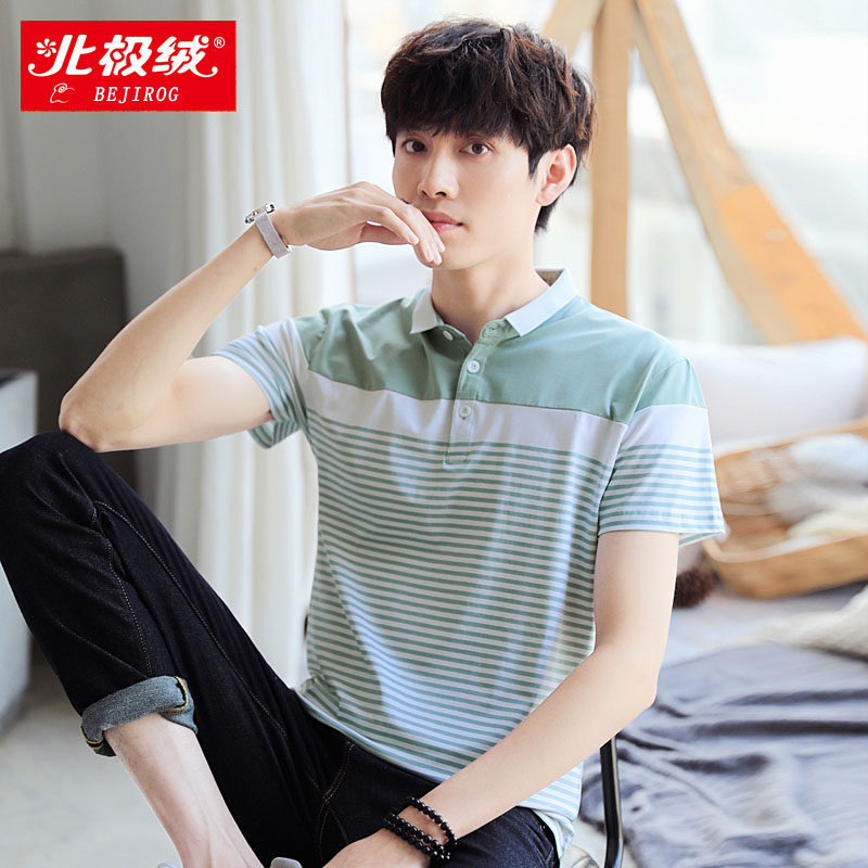 夏季有领短袖t恤男士条纹韩版潮流翻领polo衫潮牌半袖学生上衣服