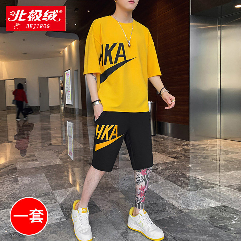 夏季短袖t恤男生篮球衣服宽松潮牌跑步短裤休闲运动卫衣卫裤套装